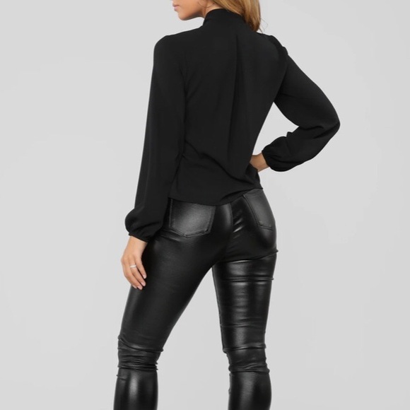 Fashion Nova Tie Neck Blouse Black - Picture 4 of 7